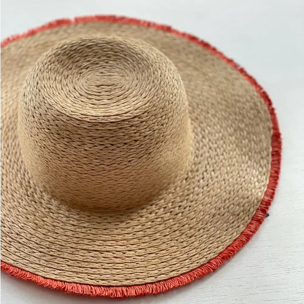 NEW INC International Concepts Pop Fray Edge Floppy Sun Hat Red Spring Summer‎